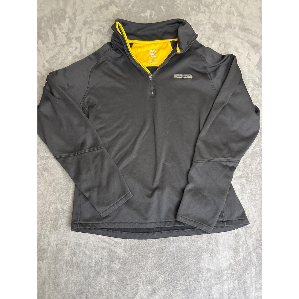Timberland Mens Quarter Zip Pullover Fleece Lined Sweatshirt Black Yellow Size M